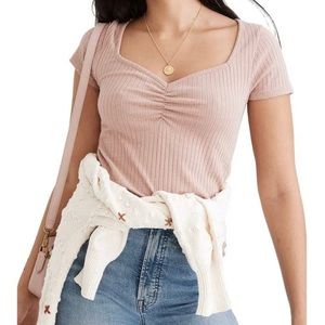 Madewell Ribbed Short Sleeve Tee with Sweetheart Neckline Dusty Rose